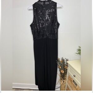 Chaps Floor Length Black Sequin Dress
